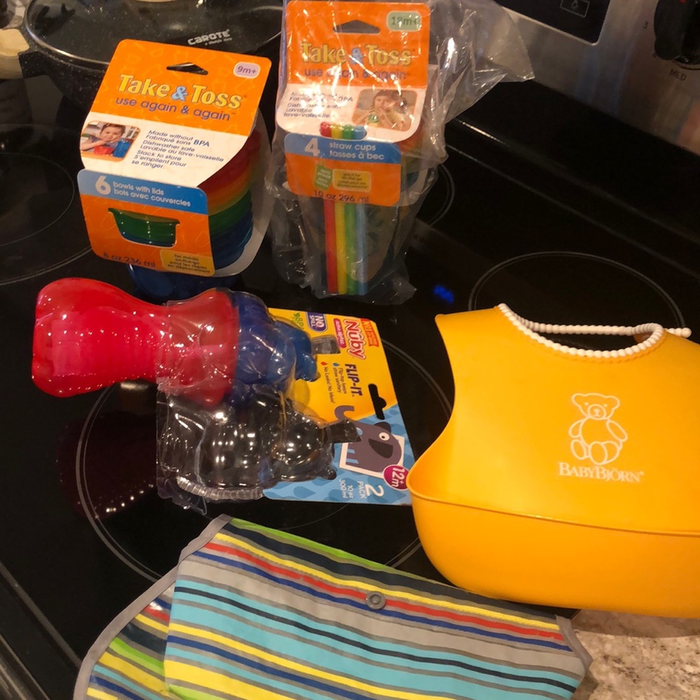 Bundle of take & toss, baby bjorn bib, other